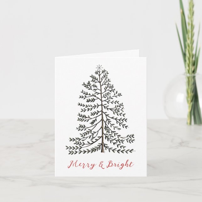White Festive Merry Christmas Winter Tree Holiday Card (Front)