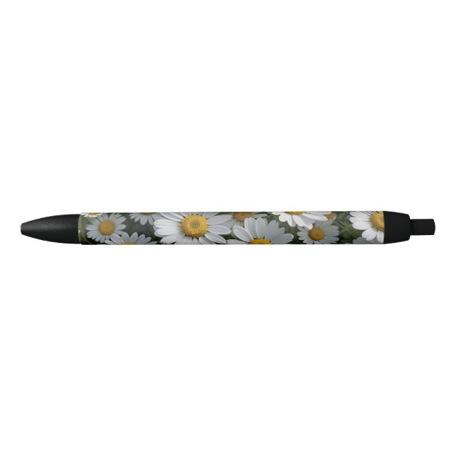 White Feverfew Flowers Black Ink Pen (Front)