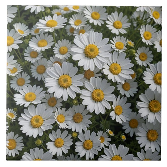 White Feverfew Flowers Tile (Front)