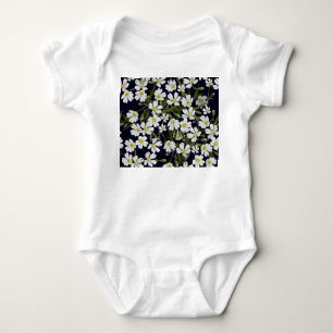 White field flowers: vintage pattern. baby bodysuit
