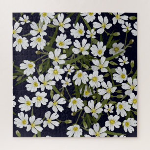 White field flowers: vintage pattern. jigsaw puzzle