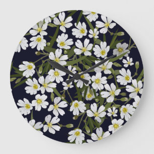 White field flowers: vintage pattern. large clock