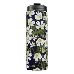 White field flowers: vintage pattern. thermal tumbler