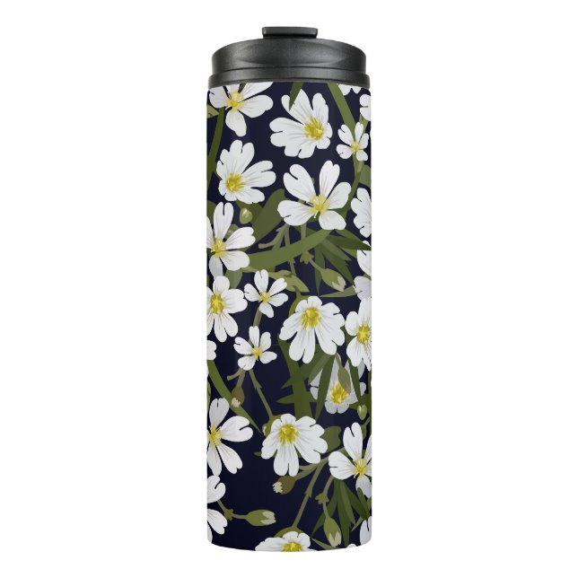 White field flowers: vintage pattern. thermal tumbler (Front)