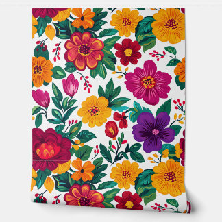 White Fiesta Floral Extravaganza  Wallpaper