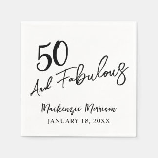 White Fifty and Fabulous Script Birthday Party Napkin