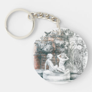 White figures of the girls of the city fountain key ring