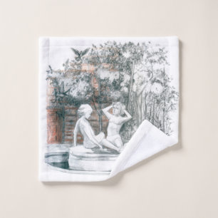 White figures of the girls of the city fountain wash cloth