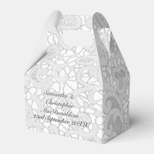White filigree lace damask wedding favour box (Front Side)
