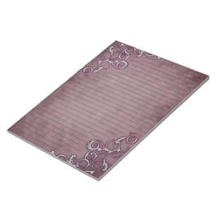 White Filigree on Distressed Burgundy Lined Paper Notepad