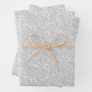 White Filigree Swirls Wrapping Paper Sheet