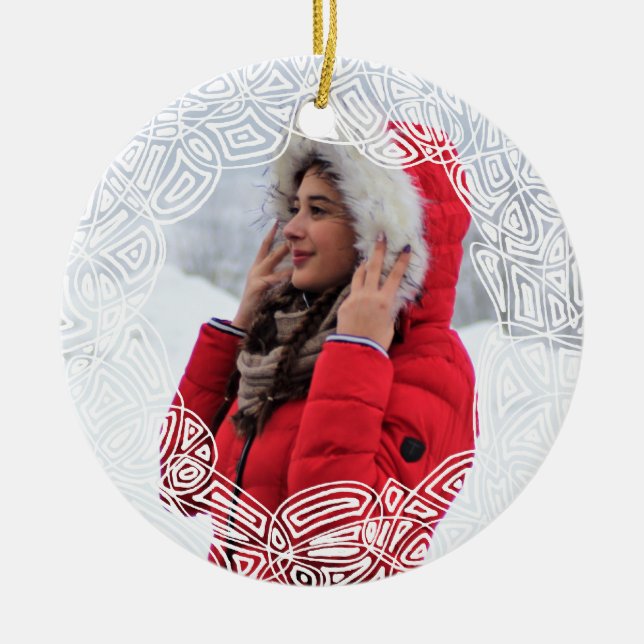White Filigree - Two Sided Ceramic Tree Decoration (Front)