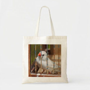 White Finch Bird in Cage Tote Bag