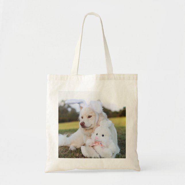 White Finnish Lapphund Puppy Cute Tote Bag (Front)