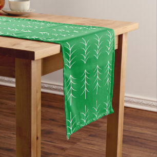 White Fir Tree Pattern Green Table Runner