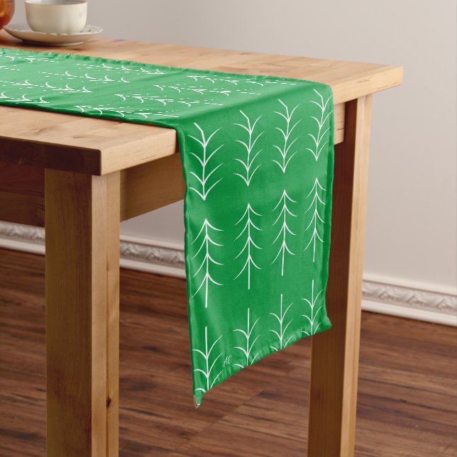 White Fir Tree Pattern Green Table Runner (In Situ)