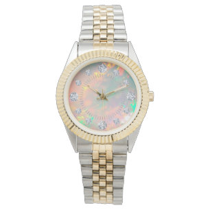 White Fire Opal Diamond Solitaire Dial Steel Gold Watch