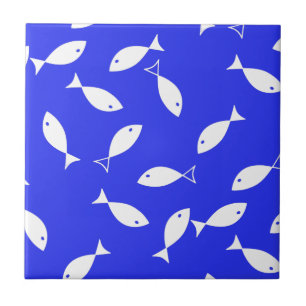 White Fish Blue Background Captain Sea Theme Tile