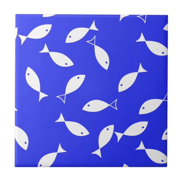 White Fish Blue Background Captain Sea Theme Tile (Front)
