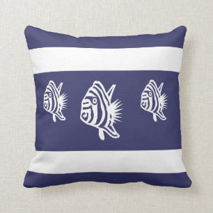 white fish  on  soft navy  PILLOW coastal living