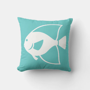 white fish  on teal blue pillow