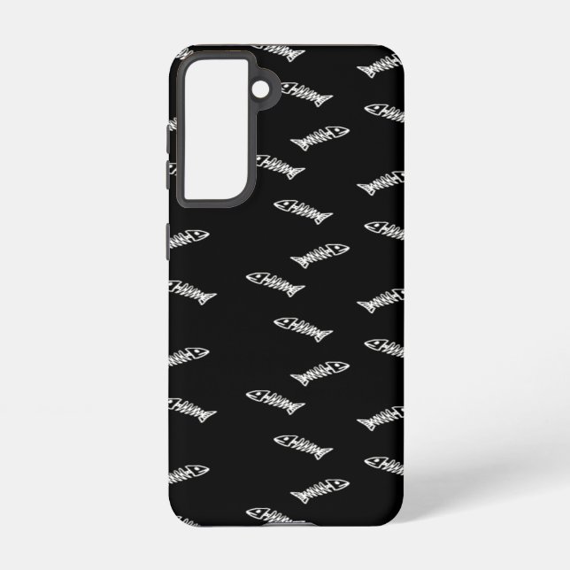 White fish skeleton on black pattern samsung galaxy s21 case (Back)