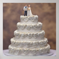 White Five Tier Wedding Cake With Bridal Couple,
