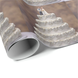 White Five Tier Wedding Cake With Bridal Couple, Wrapping Paper