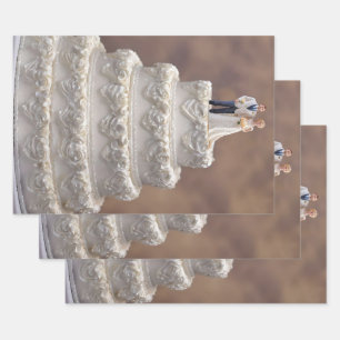 White Five Tier Wedding Cake With Bridal Couple, Wrapping Paper Sheet