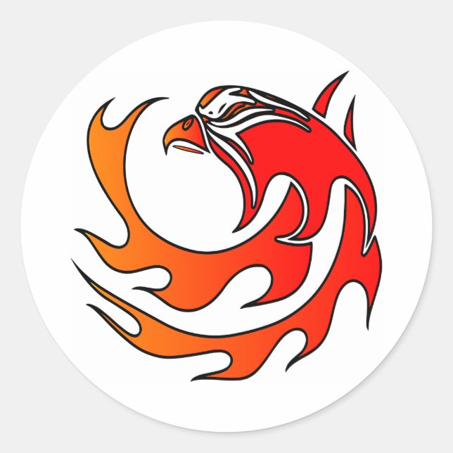 White Flame Tribal Eagle Head Classic Round Sticker (Front)