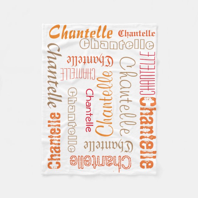 White Fleece Blanket Name Collage Autunm Fall (Front)
