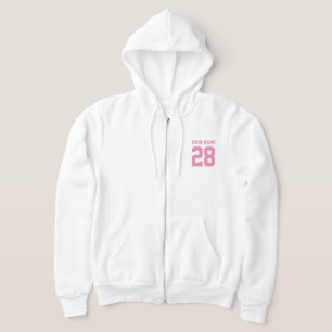 White fleece hoodie for women with jersey number