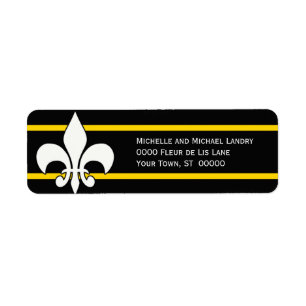 White Fleur de Lis on Black with Gold Stripes