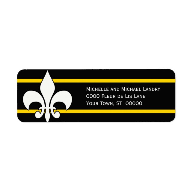 White Fleur de Lis on Black with Gold Stripes (Front)