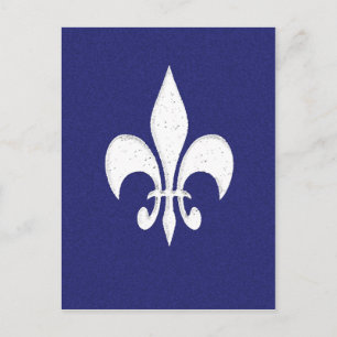 White Fleur de Lis on Blue Postcard