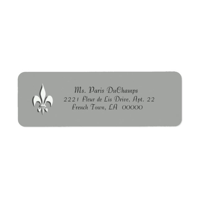 White Fleur de Lis on Grey Return Label (Front)