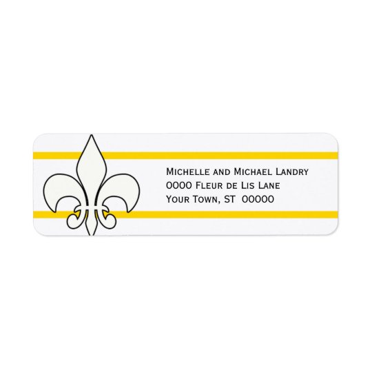 White Fleur de Lis with Gold Stripes Return Address Label