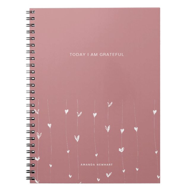 White Floating Hearts Grateful Quote Notebook (Front)