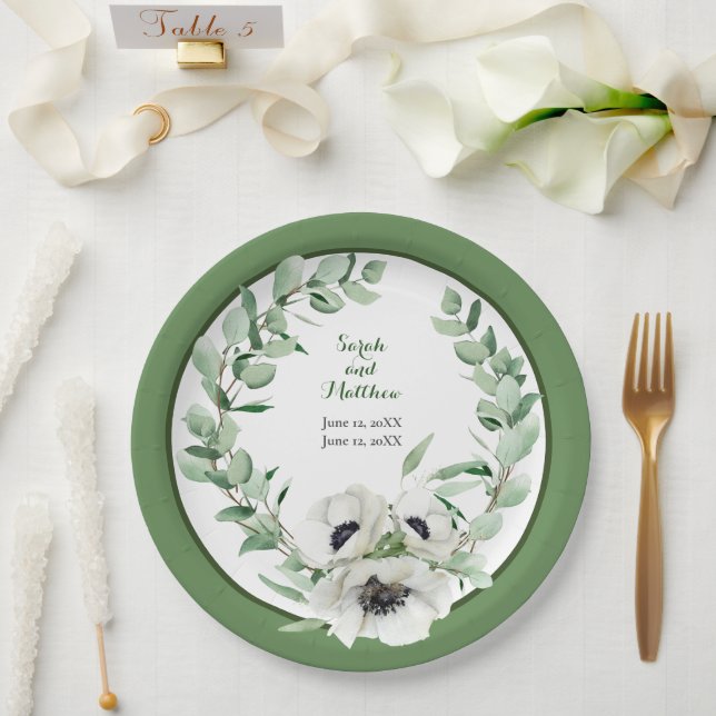 White Floral 20th Wedding Anniversary Paper Plate (Wedding)
