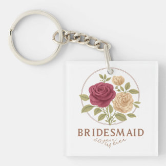 White Floral Acrylic Keychain - Bridesmaid