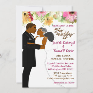 White floral African American Couple Wedding Invitation