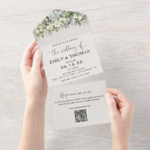 White Floral All in One Wedding Invite