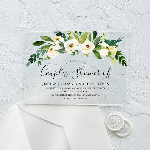 White Floral All Seasons Couples Shower Acrylic Invitations