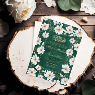 White floral and Green Islamic Muslim Wedding Invitation