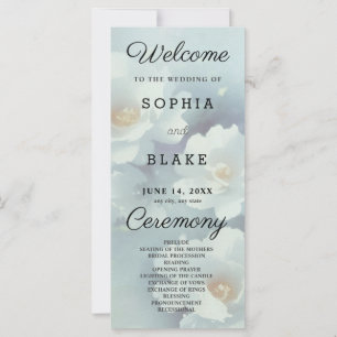 White Floral and Light Blue Wedding Program