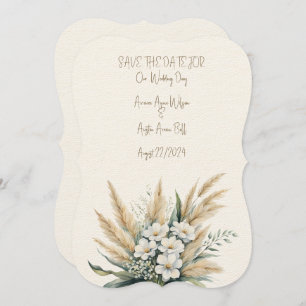 White Floral and Pampas Grass Wedding Bouquet  Save The Date