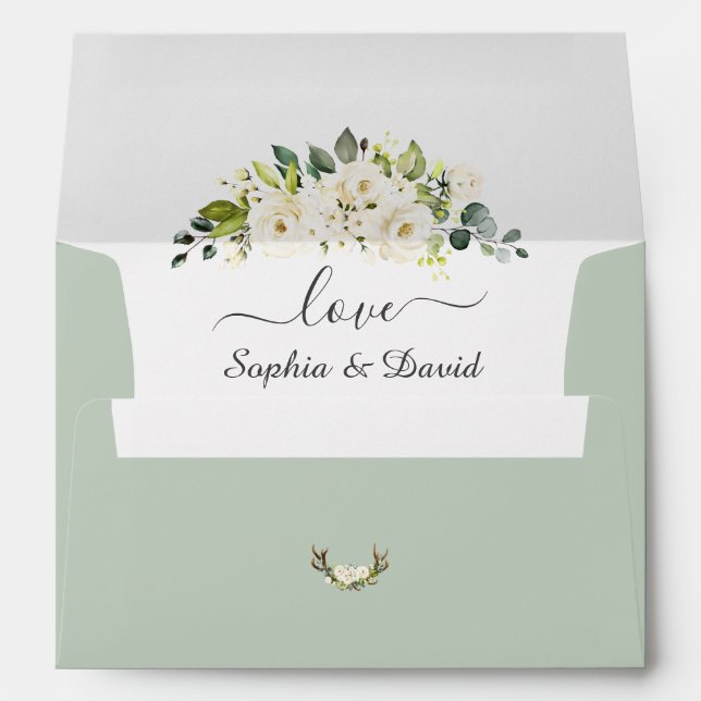 White Floral Antlers Wedding Return Address  Envelope (Back (Bottom))
