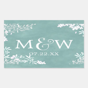 White Floral Any Colour Watercolor Wedding Monogra Rectangular Sticker