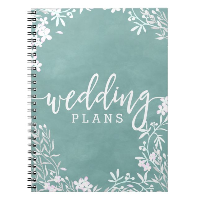White Floral Any Colour Watercolor Wedding Planner Notebook (Front)