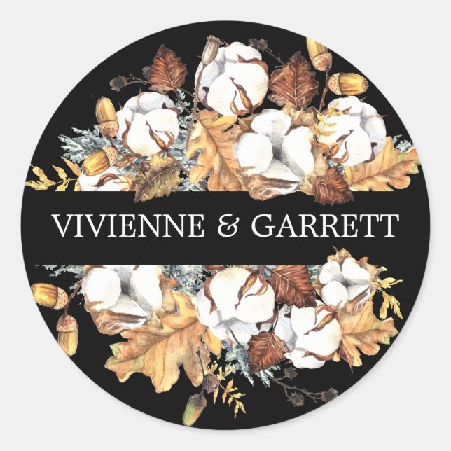 White Floral Autumn Fall Leaves Wedding Classic Round Sticker (Front)